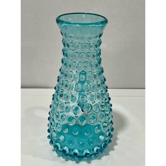 Vintage Handblown Hobnail Glass Aqua Blue Large 9.75" Tall Handled Pitcher - Picture 4 of 12